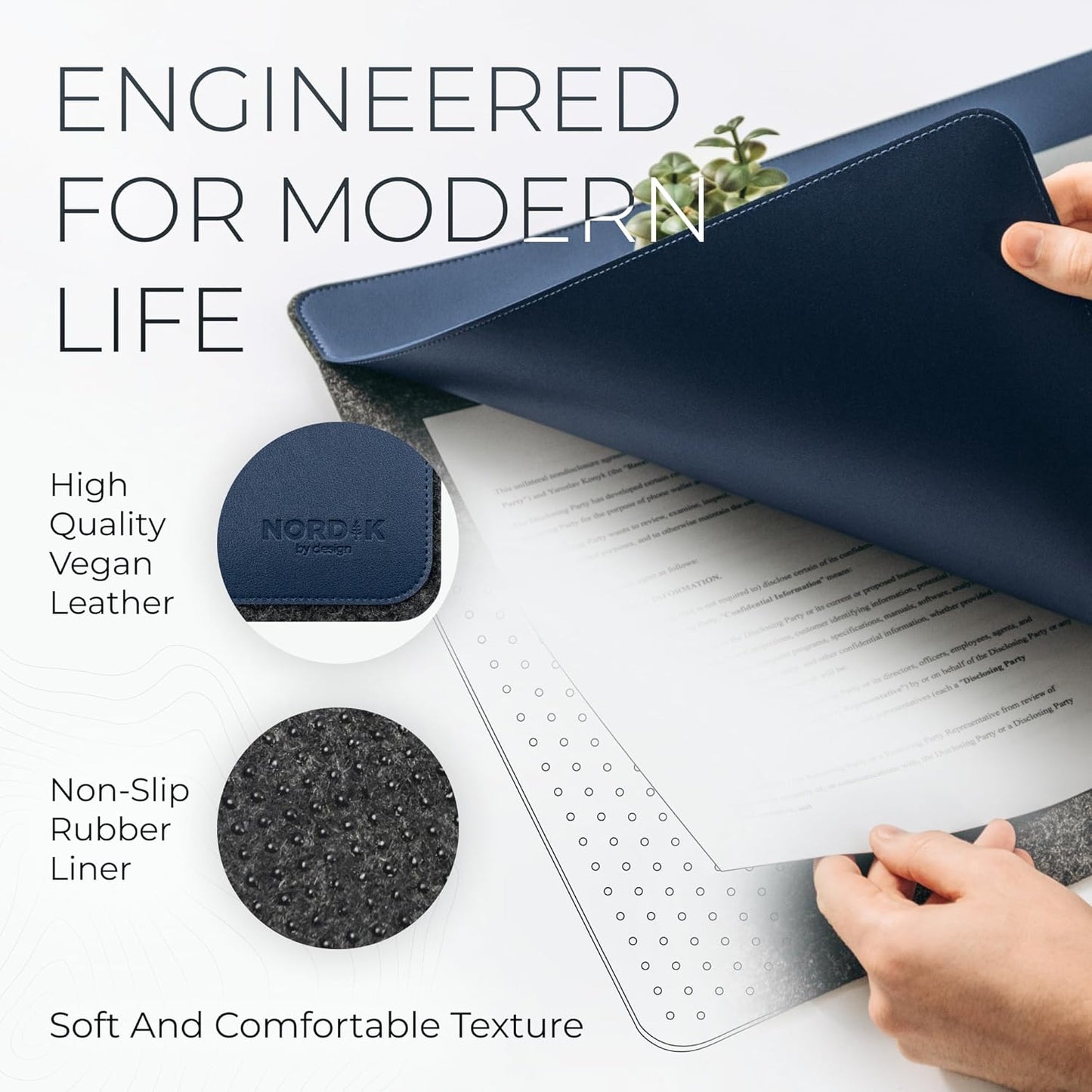 Nordik Felt and Leather Desk Mat Non-Slip - Blue - 35 X 17 Inch - Felt and Vegan Leather Desk Pad - Document Organizers - Desk Blotter and Desktop Mat - Desk Protector Laptop Desk Matt for Desktop