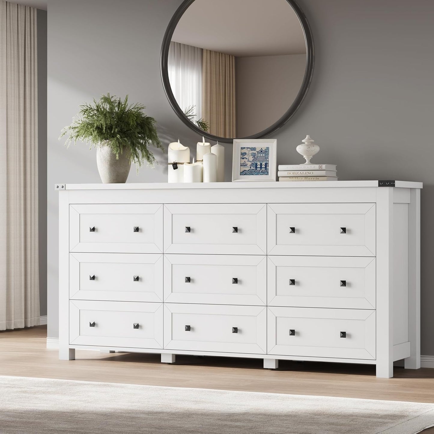 9-Drawer Dresser, Modern Wooden Storage Chest of Drawers, Dresser TV Stand, Wood Drawer Organizer with Metal Handles for Bedroom, Living Room, Hallway