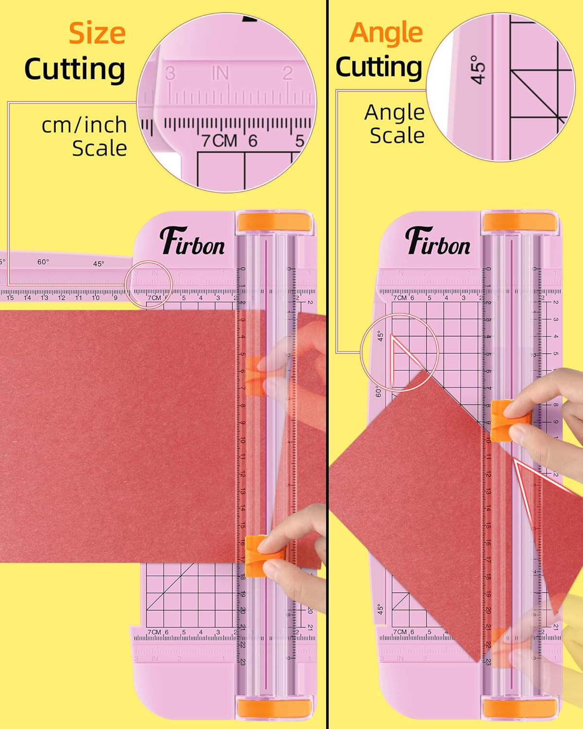 Firbon Pink A5 Paper Cutter, Straight Small Paper Trimmer with Side Ruler for Scrapbooking Craft, Paper, Coupon, Label, Cardstock