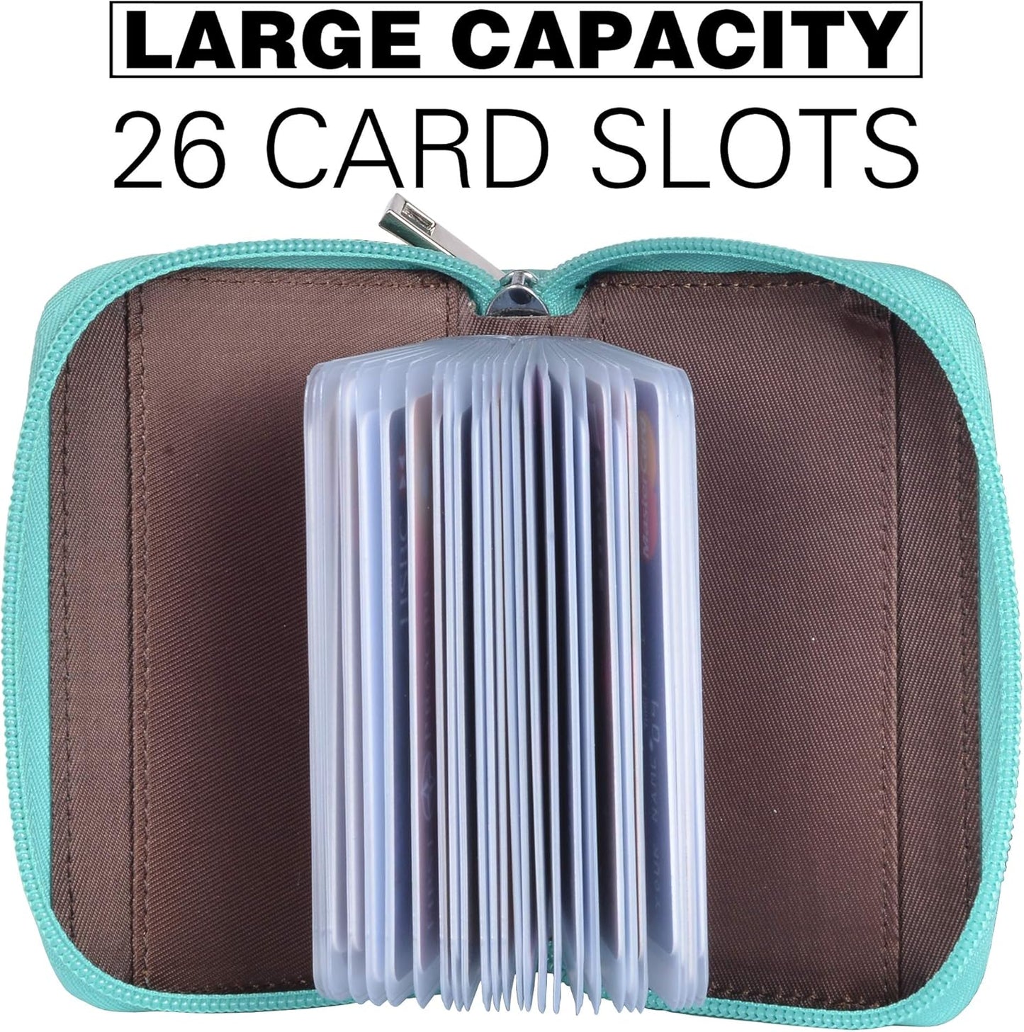 Easyoulife Genuine Leather Credit Card Holder Zipper Wallet With 26 Card Slots