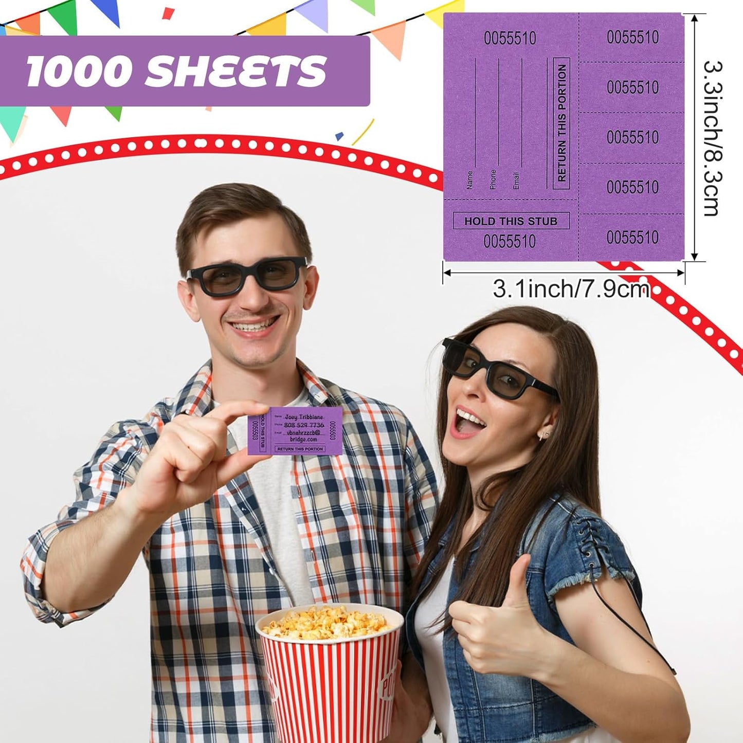 Kosiz 1000 Sheet 5 Bid Raffle Tickets Chinese Auction Tickets Sheets Auction Fundraiser Ticket Numbered with Name and Phone Number Per Sheet Raffle Tags for Silent Bidding (Deep Purple)