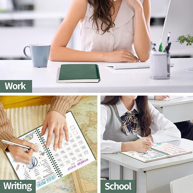 AHGXG Bullet Dotted Journal - Dot Grid Spiral Notebook 8.5" x 11", A4 Large Dotted Notebook, 100 GSM Thick Paper, Waterproof Plastic Cover Journals for Bullet Journaling, Sketching, Green