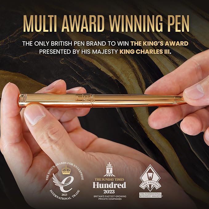 Scriveiner Gold Ballpoint Pen - Stunning Luxury Pen, Real Gold Plating, Schmidt Black Refill, Best Ball Pen Gift Set for Men & Women, Professional Executive Office, Nice Fancy Designer Pens