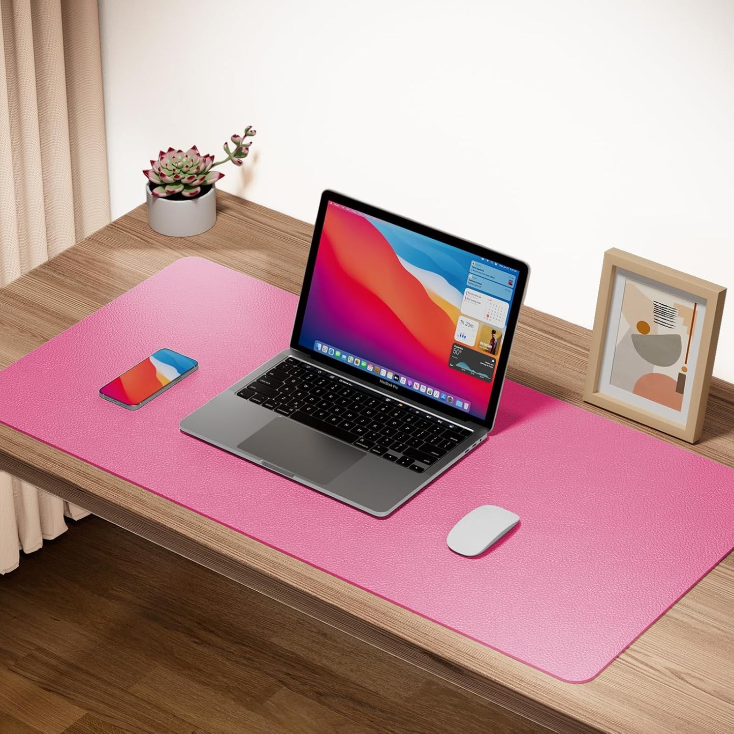 Boutilon Leather Desk Pad Protector,Non-Slip Mouse Pad,Laptop Desk Pad,Office Mouse Mat,Waterproof Leather Desk Blotter,Desk Writing Pad for Office and Home (S-Rose Pink,24"x 14")