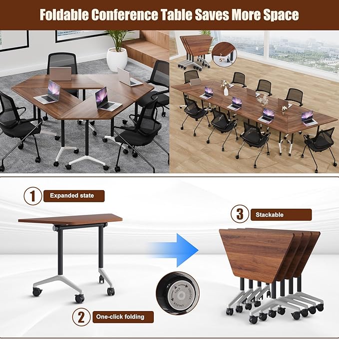 Conference Table, Folding Conference Desk Modern White, Seminar Table with Wheels, 2-10 People for Office, Meeting Break Room (4, 1915TXH, 47IN)