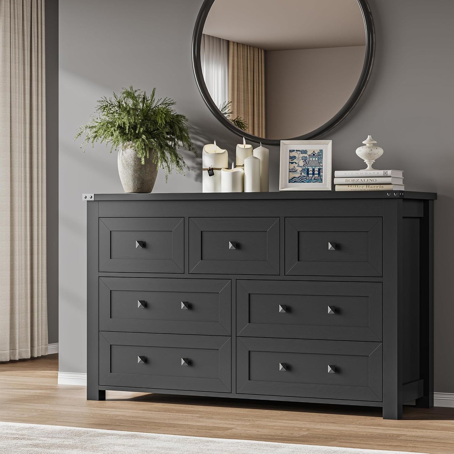 7-Drawer Dresser, Modern Wooden Storage Chest of Drawers, Dresser TV Stand, Wood Drawer Organizer with Metal Handles for Bedroom, Living Room, Hallway