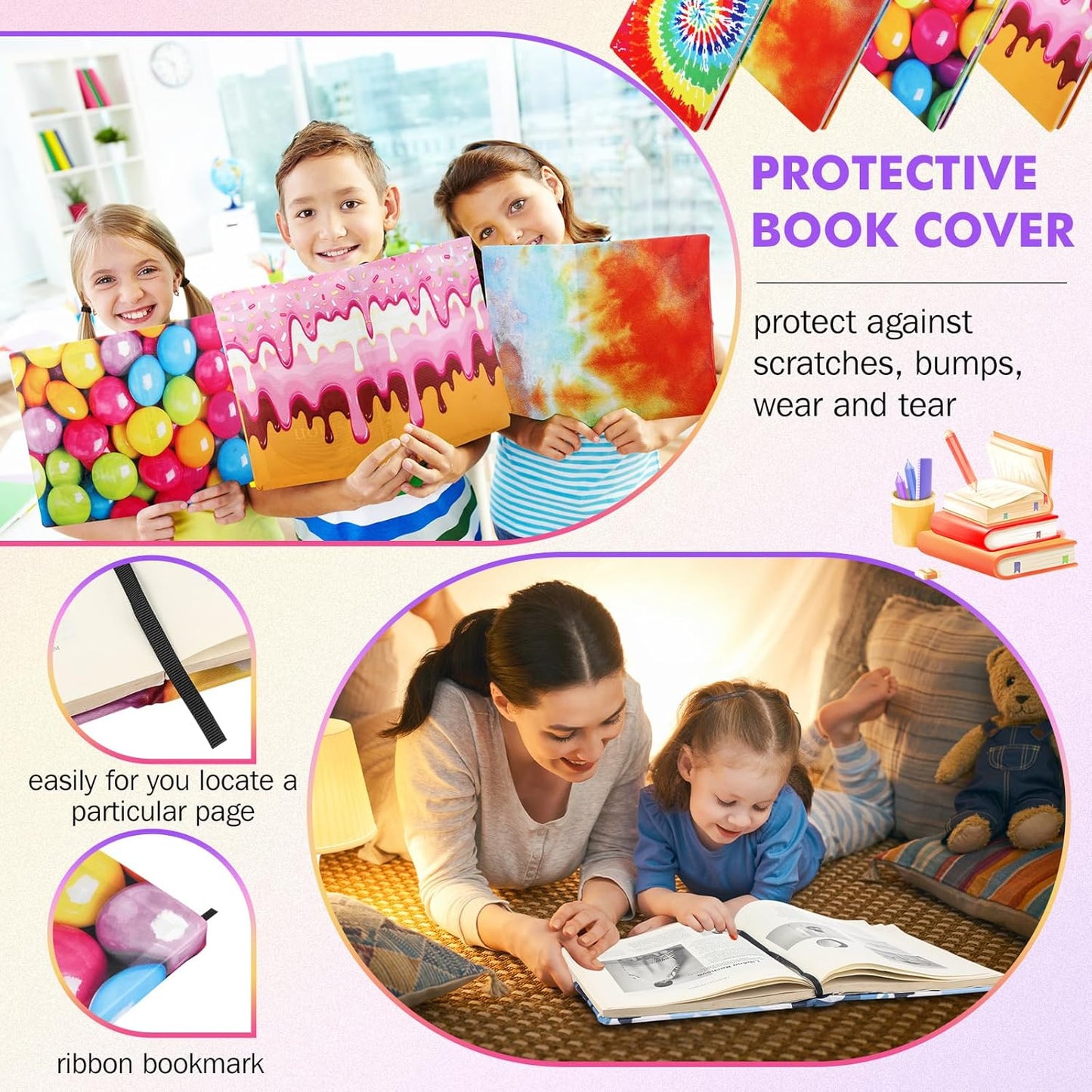 Sherr 14 Pack Stretchable Book Covers Reusable Jumbo Bookcloth 9" x 11" Durable Washable Back to School Book Cover Protector for Most Hardcover Books Textbooks(Multicolor,Modern)