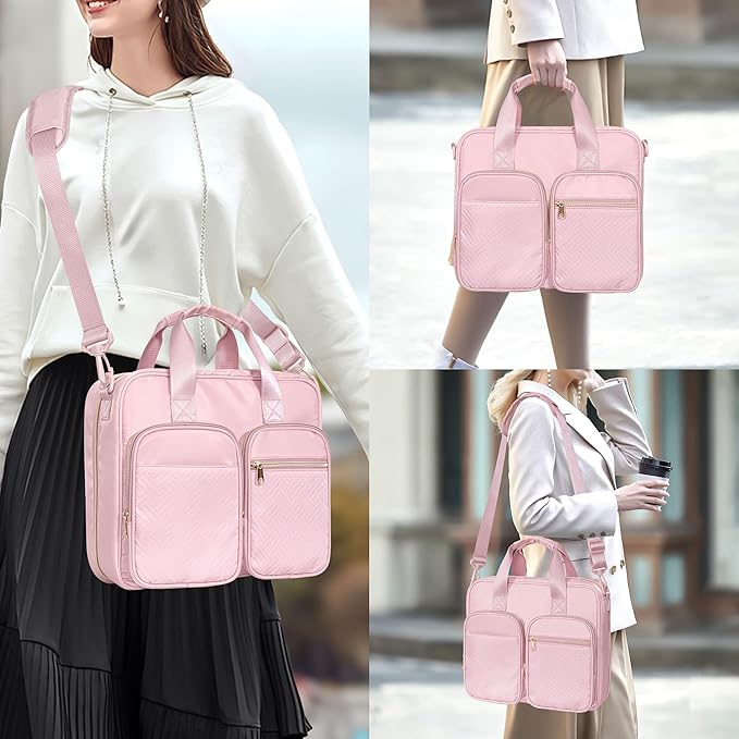 3 Ring Zipper Binder, 2 Inch Ring Binder Organizer Bag with Shoulder Strap Fits 13 Inch Laptop and 500 Sheets, Pink (Empty Bag Only)