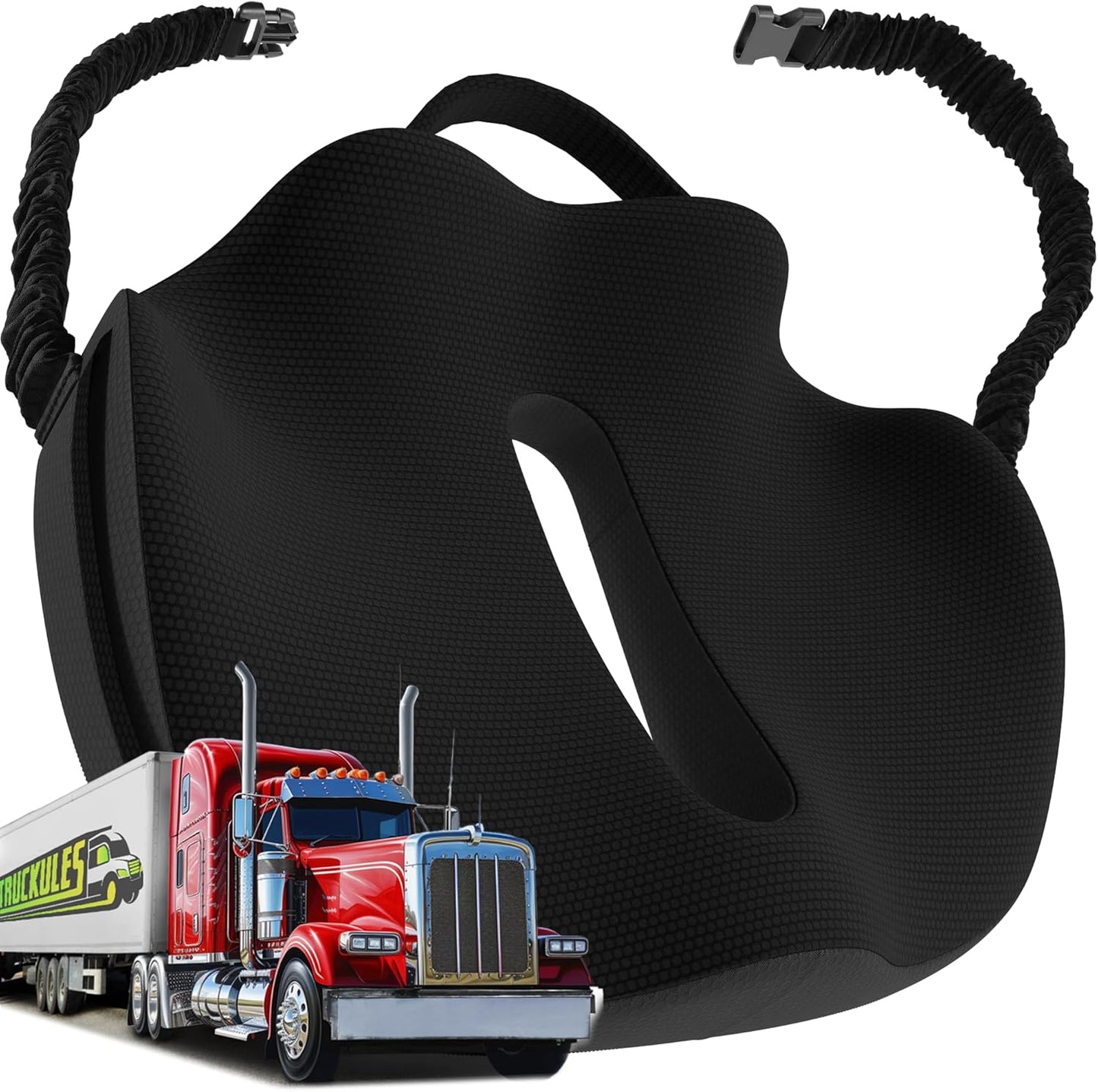 XL Truck Seat Cushion for Truck Driver Seat Cushion - Upgraded Back Support, CertiPUR-US® Certified - Thick Memory Foam, Pain Relief for Hours of Driving, Trucker Approved Big Rig - Black