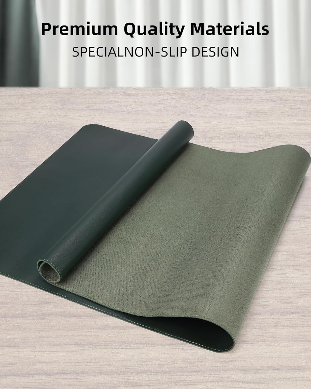 Leather Desk Pad Protector, Large Mouse Pad and Non-Slip Mat, Waterproof PU Leather Blotter Mat for Office and Home (Dark Green, 36" x 17")