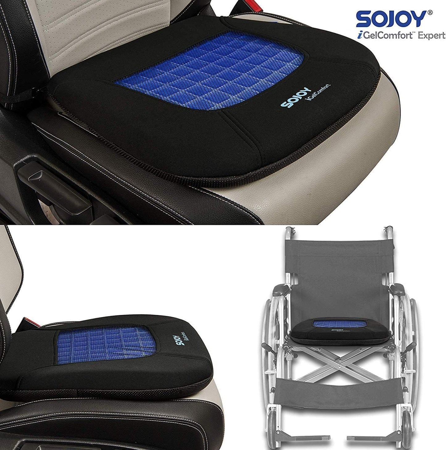 Sojoy iGelComfort Gel Car Seat Cushion for Long Time Sitting Portable Bleacher Stadium Seat Cushion with Strap Memory Foam Cushion for Office,Car,Stadium