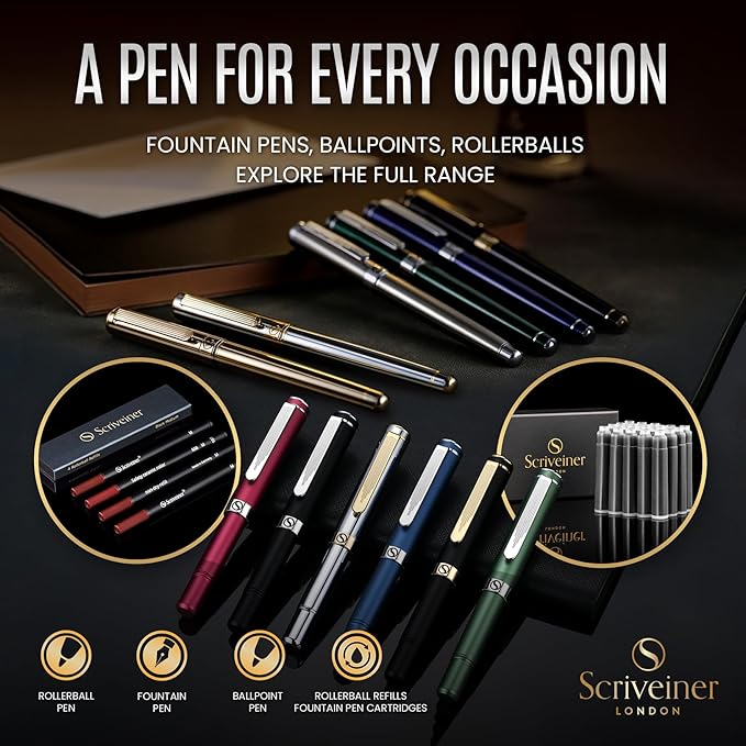 Scriveiner Gold Ballpoint Pen - Stunning Luxury Pen, Real Gold Plating, Schmidt Black Refill, Best Ball Pen Gift Set for Men & Women, Professional Executive Office, Nice Fancy Designer Pens