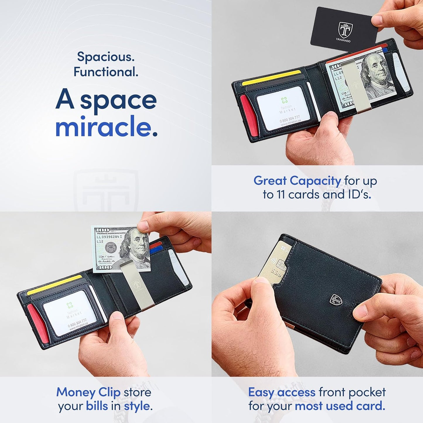 TRAVANDO Mens Wallet with Money Clip AUSTIN RFID Blocking Leather Bifold Credit Card Holder for Men with Gift Box