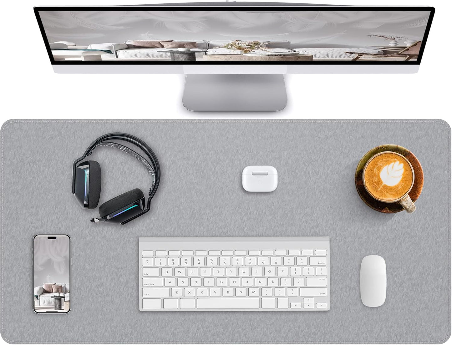 Desk Pad Mat - Leather Desk Pad Protector for Office and Home - Desk Organization and Accessories - Ideal for Large Mouse Pad and Desk Mats on Top of Desks(Light Grey,31.5" x 15.7")
