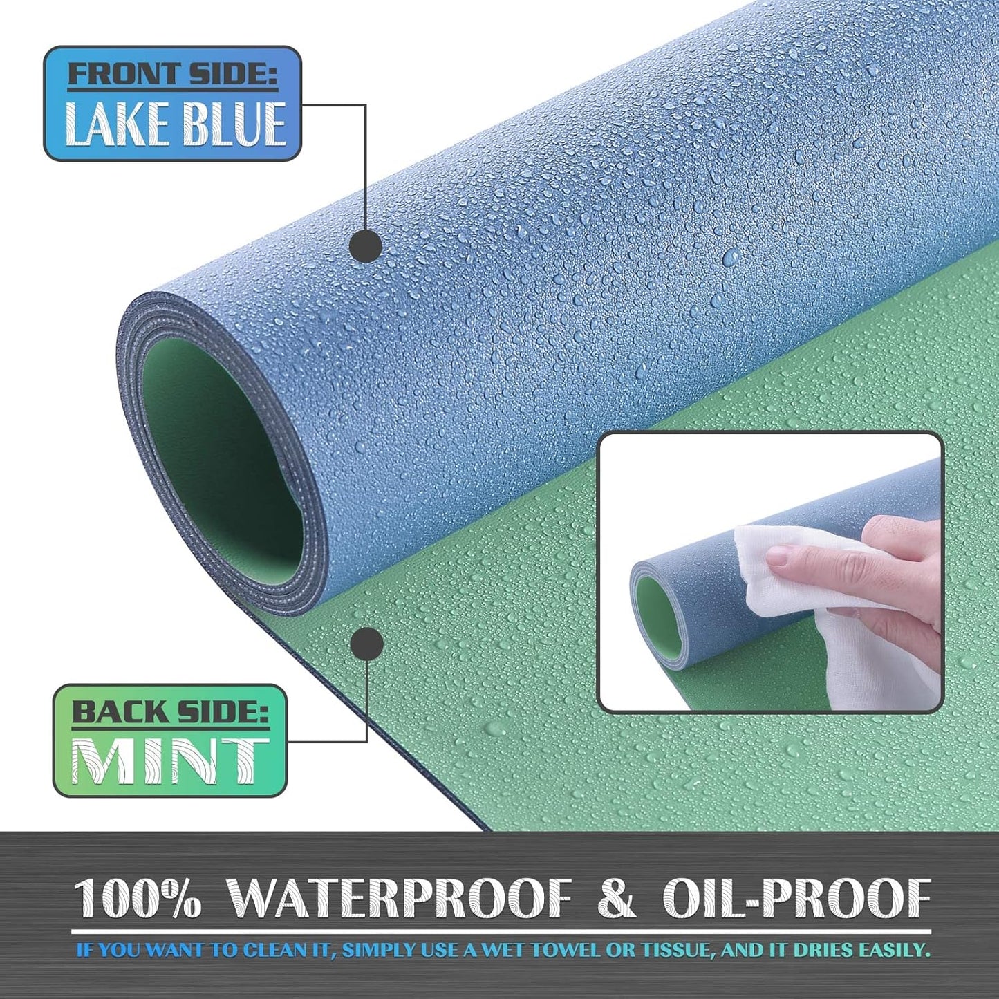 K KNODEL Small Office Leather Desk Mat, Mouse and Keyboard Pad, Computer and Laptop Mat, Desktop Protector and Cover, Writing Pad and Blotter (23.6"x13.8", Lake Blue)