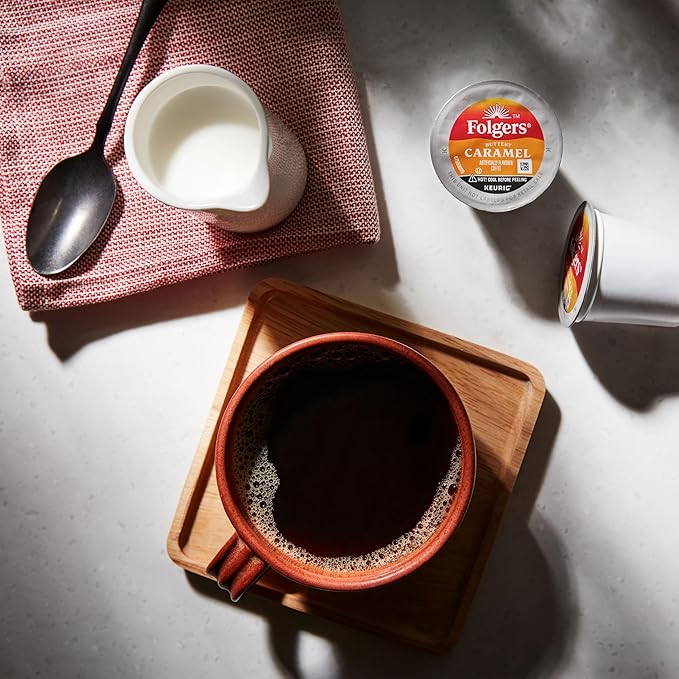 Folgers Buttery Caramel Artificially Flavored Coffee, Keurig K-Cup Pods, 10 Count Box (Pack of 6)