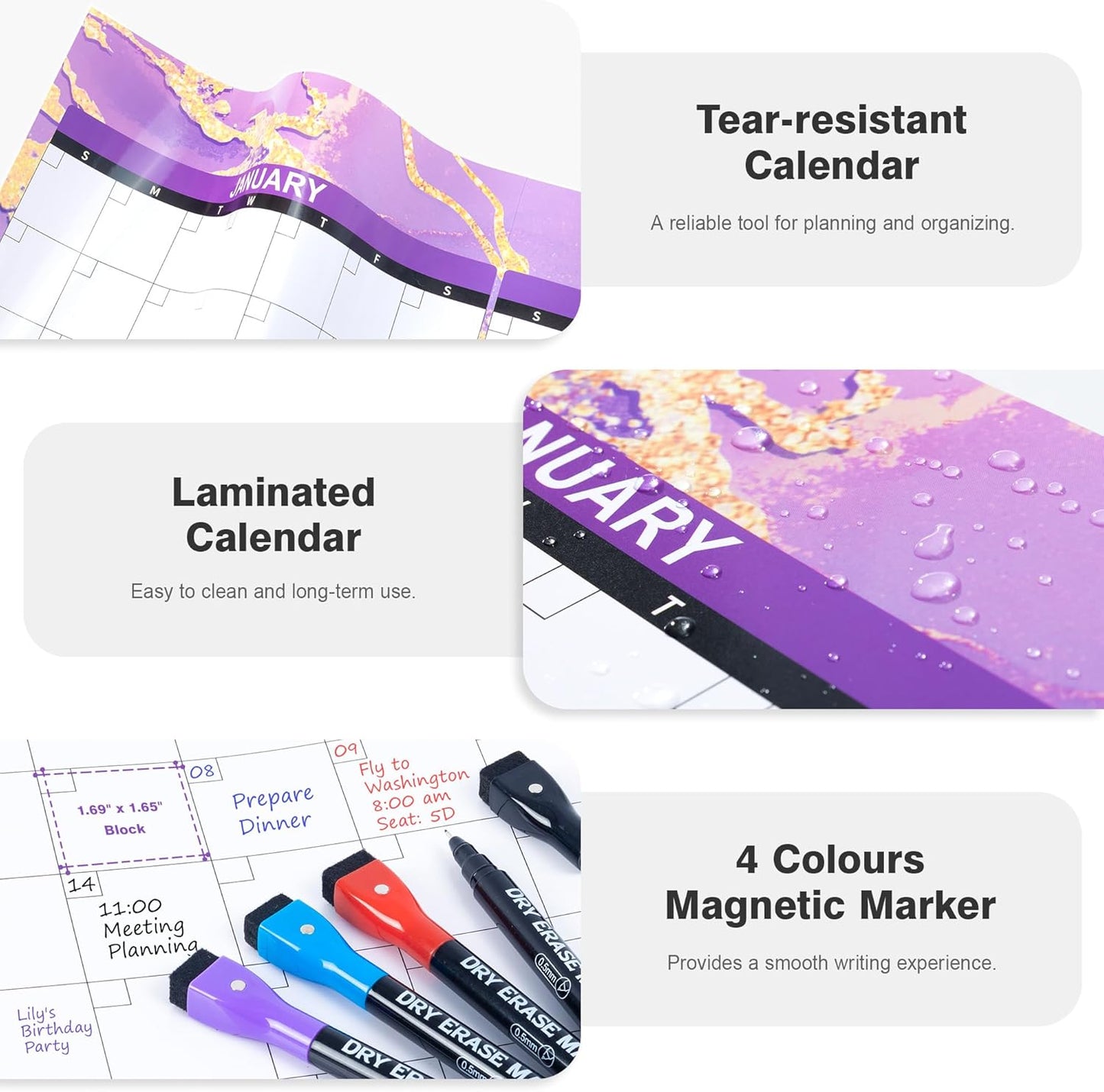 Ospelelf Undated Large Dry Erase Wall Calendar 12 Month, 2025 Laminated Calendar 36.6'' x 48'' Yearly Monthly Family Calendar, Jan to Dec