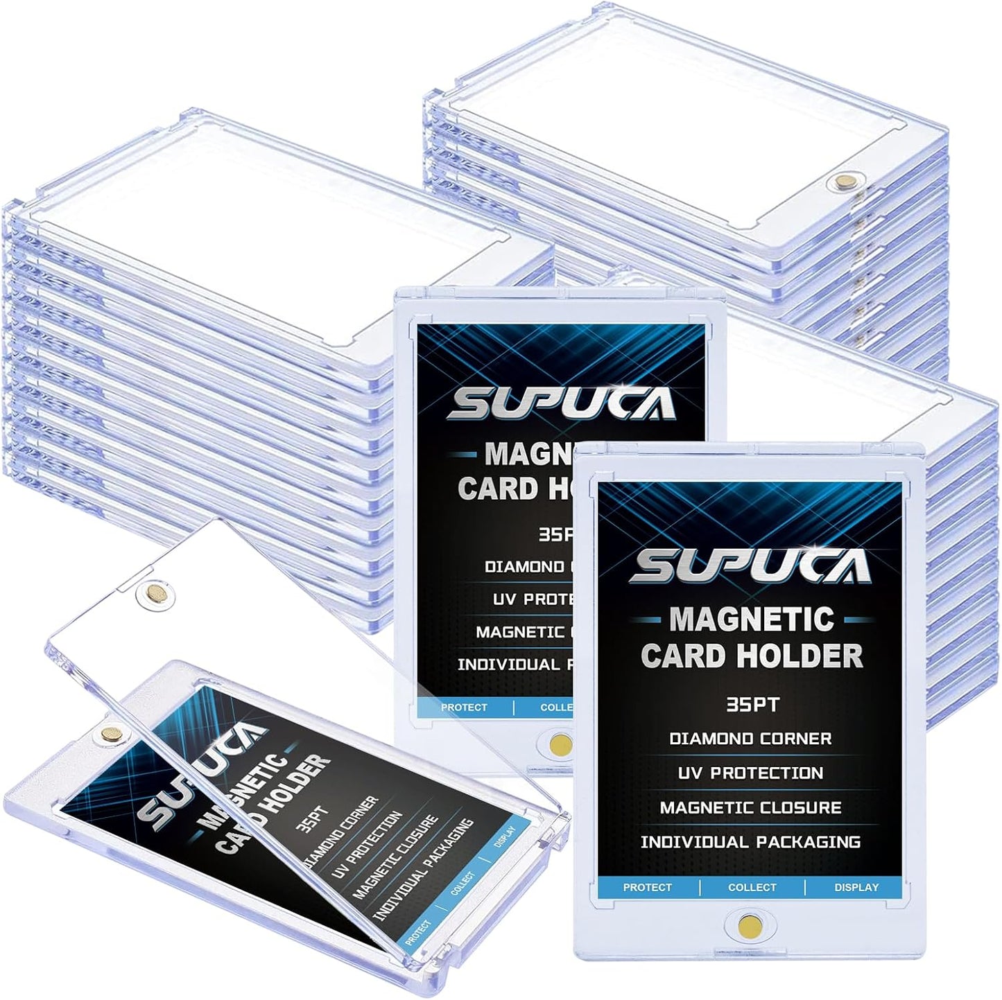 50ct Magnetic Card Holder 35PT, One Touch Card Holder for Trading Card, Card Protectors Hard Plastic, Card Sleeves Display Case for Baseball Card Sports Cards