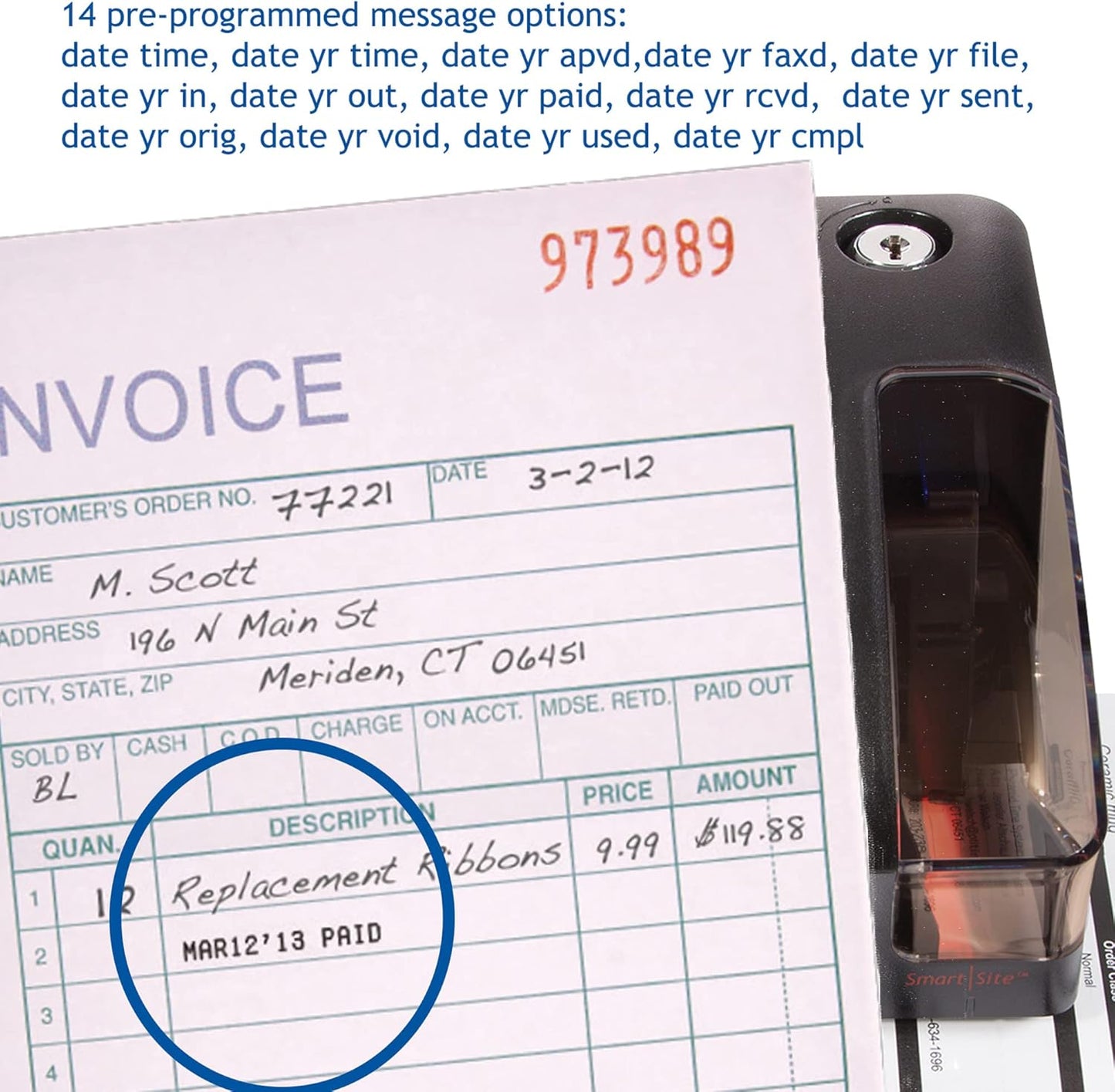 Pyramid Time Systems - 3600SSK1 Smart SiteTime Clock and Document Stamp with SmartSite LED Alignment and Tri-View Window - Includes 125 Time Cards, Time Card Rack, Ribbon, 2 Security Keys