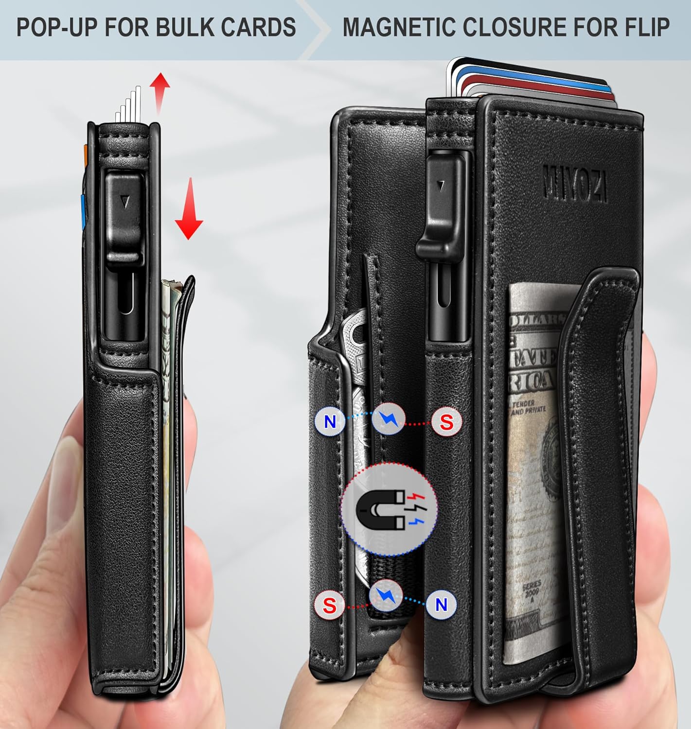 Men Wallet,with Money Clip Coins Pocket ID Window,Slim Front Pocket RFID Blocking Pop-up Card Holder 3.9"x 2.7", Gift Boxed