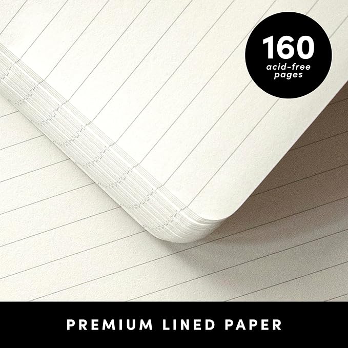 PAPERAGE Lined Journal Notebook, (Light Grey), 160 Pages, Medium 5.6 in x 8 in - 100 GSM Thick Paper – Hardcover Journaling Notebook for Work, School & Note Taking
