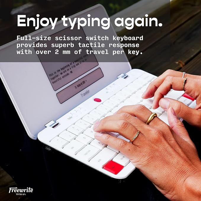 Freewrite Traveler | Lightweight and Portable Typewriter with E Ink Digital Screen for Distraction-Free Drafting | Word Processor with Wifi Cloud Sync and Long Battery Life for Writers on the Move