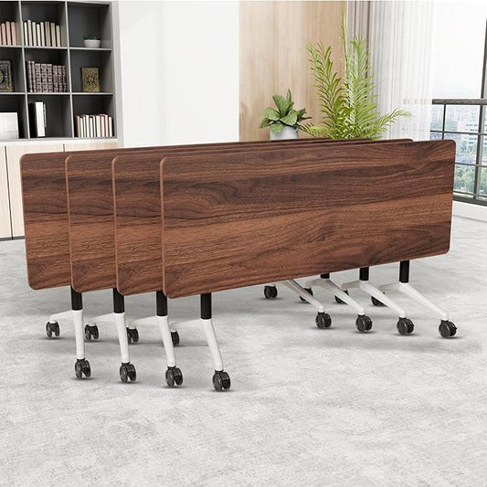 Folding Conference Room Table, Modern Conference Tables with Wheels, Large Rectangular Mobile Training Tables for Office Classroom, Foldable Modular Boardroom Seminar Table (4pack L63in)