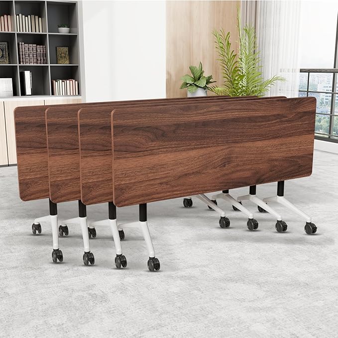Folding Conference Room Table, Modern Conference Tables with Wheels, Large Rectangular Mobile Training Tables for Office Classroom, Foldable Modular Boardroom Seminar Table (4pack L47.2in)