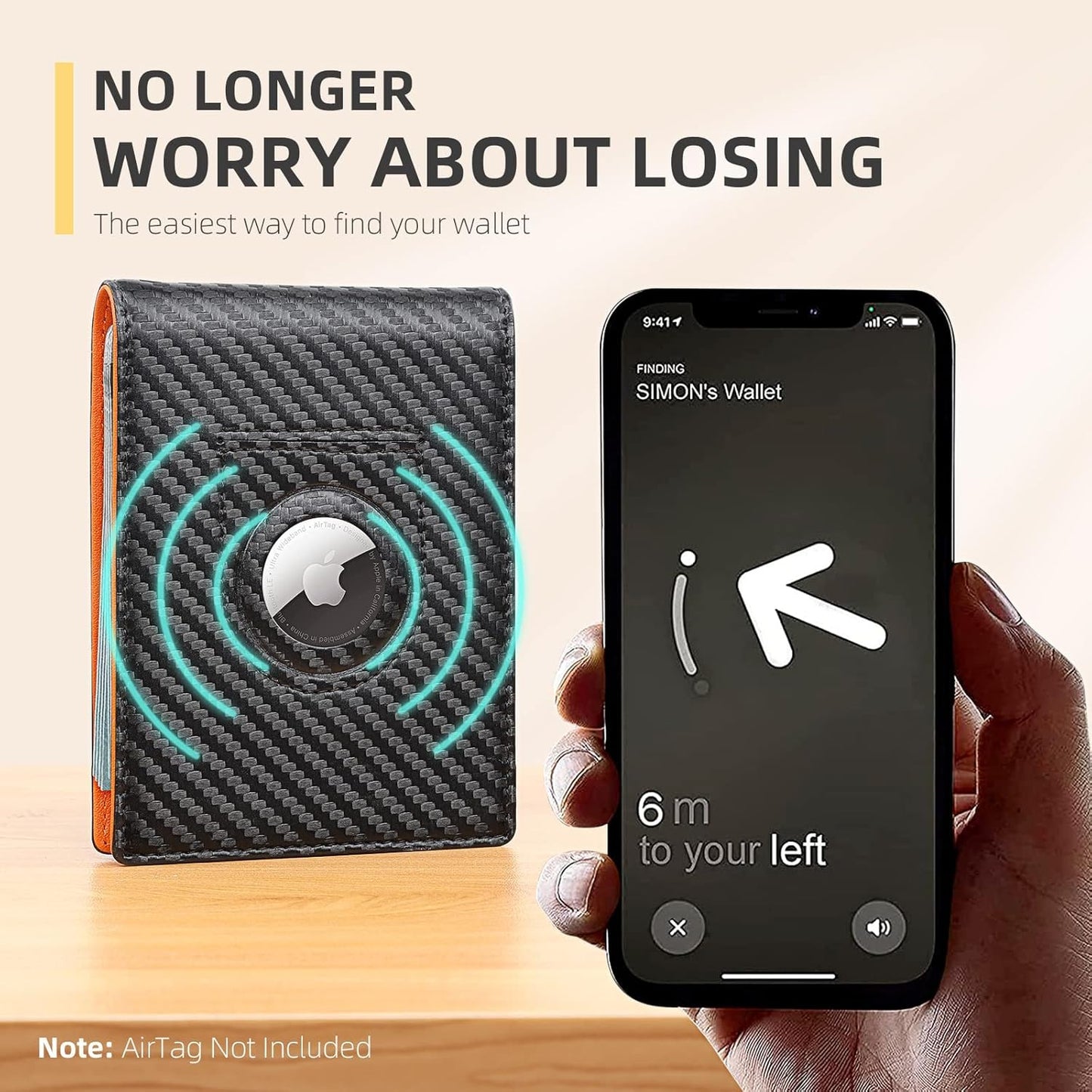 RUNBOX Airtag Wallet Men, Slim but Spacious Wallet for Men with Airtag Holder, Leather Credit Card Case Wallet, Bifold Wallet for Air Tag GPS Tracker, RFID Protected