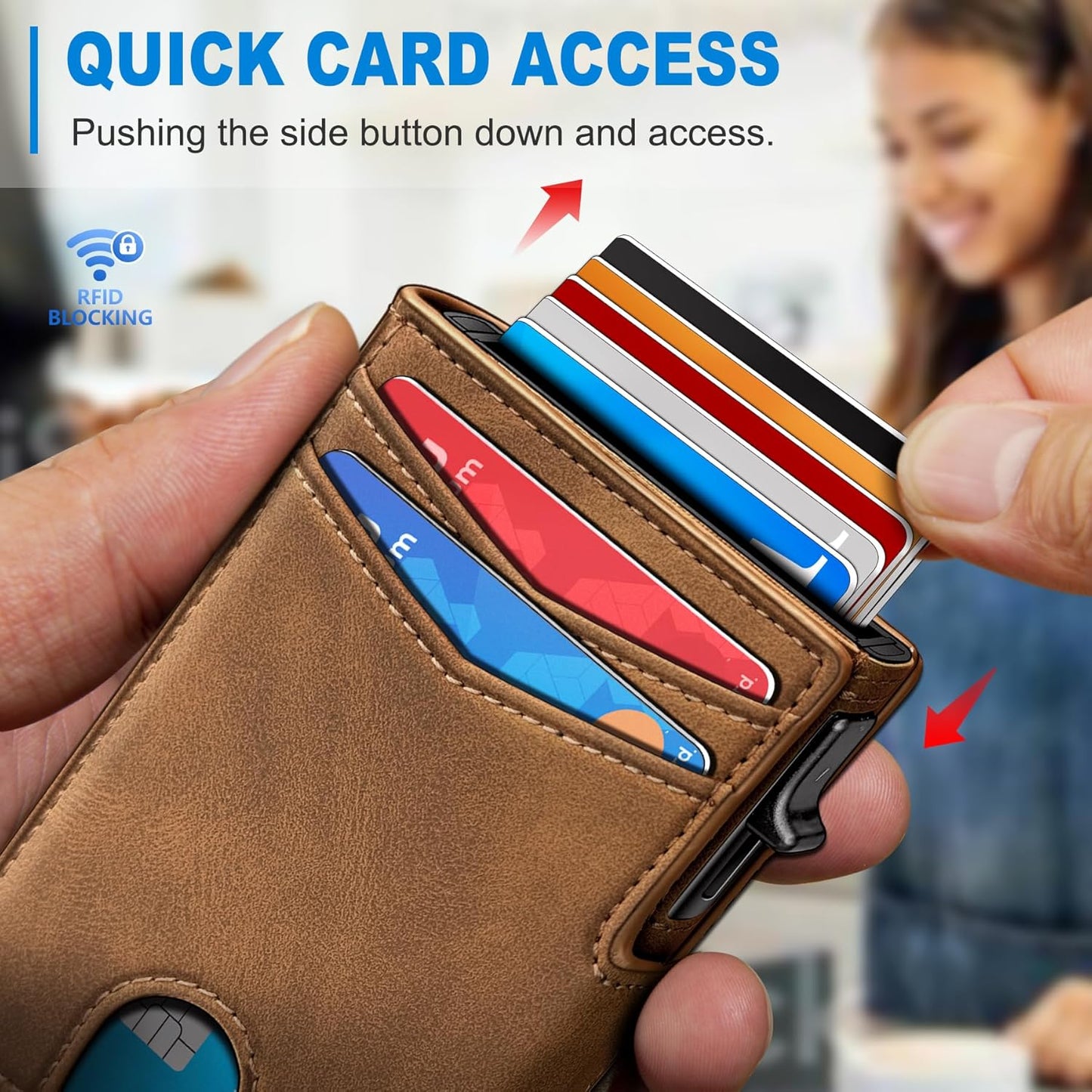 Men Wallet,with Money Clip Coins Pocket ID Window,Slim Front Pocket RFID Blocking Pop-up Card Holder 3.9"x 2.7", Gift Boxed