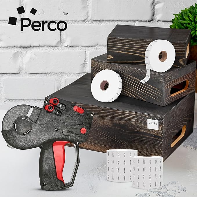 Perco USE by Labels for Monarch 1136 Price Gun - 8 Rolls, 14,000 Marking Labels - with Bonus Ink Roll Included