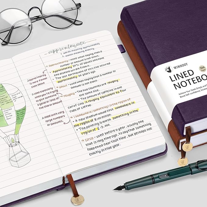 Lined Journal Notebook, 366 Pages, 100Gsm Leather Hardcover Journals for Writing Thick A5 College Ruled Classic Notebook with Pen Loop, Daily Journal for Women Men Travel Business Work Officee