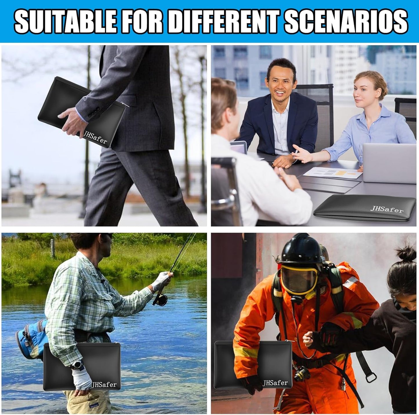 6400℉ Fireproof and Waterproof Money Bags 2pcs with Zipper,11''x6.3'' Fireproof Cash Bag with Zipper,Fireproof Wallet Envelope Safe Pouch Fireproof Bags for Cash Passports Keys Jewellery(Black)