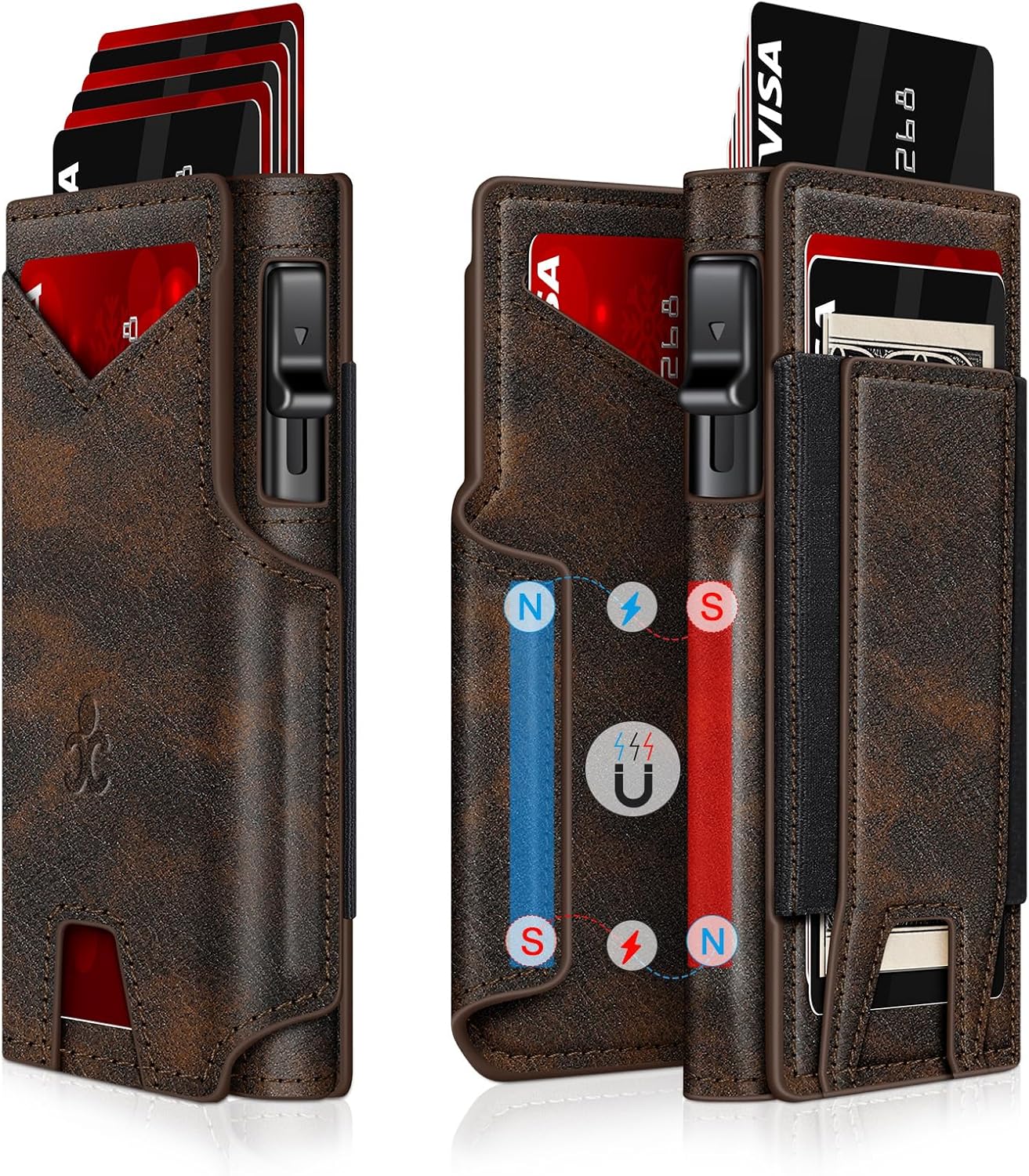 Wallet for Men Wallet with Slim Pop Up Card Holder 9-13 Cards, Bifold Minimalist Smart Wallet RFID Blocking Credit Card Holder with ID Window & Stretchable Cash Slot Compact Metal Aluminum Card Case