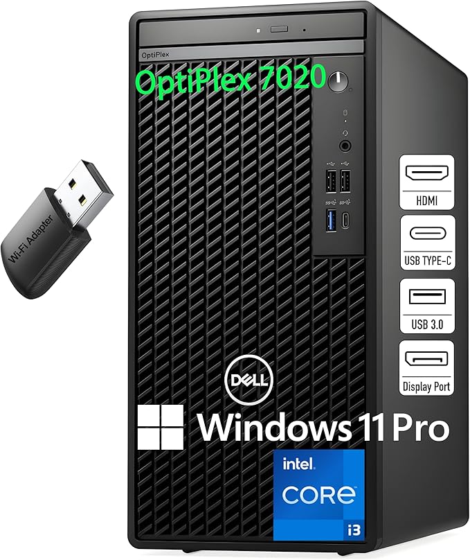 Dell OptiPlex Desktop Computer, 7020 Tower Dekstop PC, 12th Gen Intel 4-Core Processor (Beats Core i7-9700), 32GB DDR5 RAM, 1TB PCIe SSD, DVDRW, WiFi Adapter, RJ-45, Keyboard & Mouse, Windows 11 Pro
