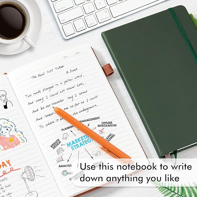 feela Journal Notebook Bulk for School, Hardcover Business Classic Ruled Lined Journals with Pen Holder for Work Office Journaling, with 5 Black Pens, 120 GSM, 5.1”x8.3”, 5 Pack, A5, Vintage Colors