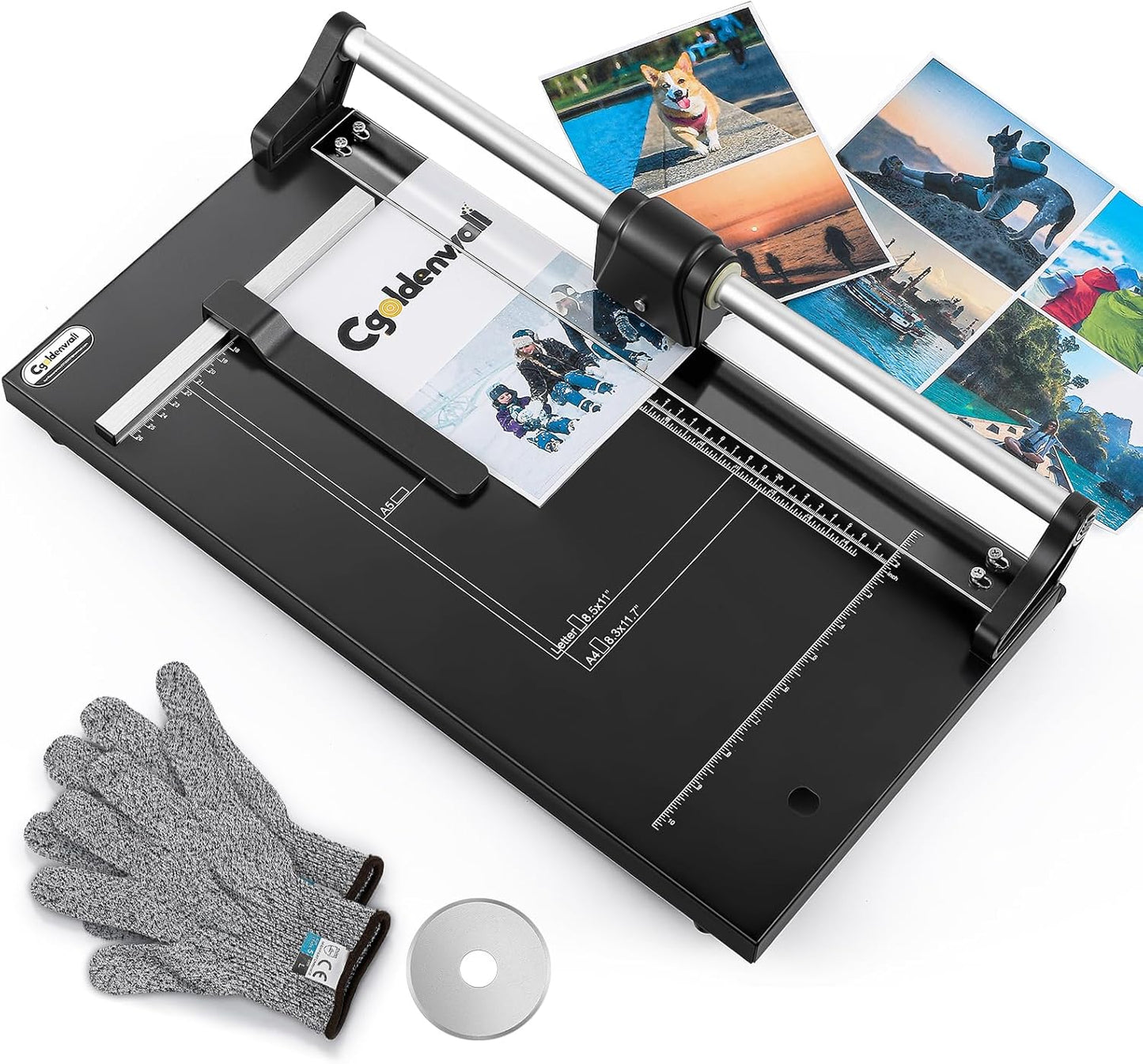 CGOLDENWALL A4 Rotary Paper Trimmer, 12 Sheets, w/Extra Blade & Gloves, for Cardstock Photo, Heavy Duty Paper Cutter for Offices Schools Crafts (14.9 Inch Cut Length)