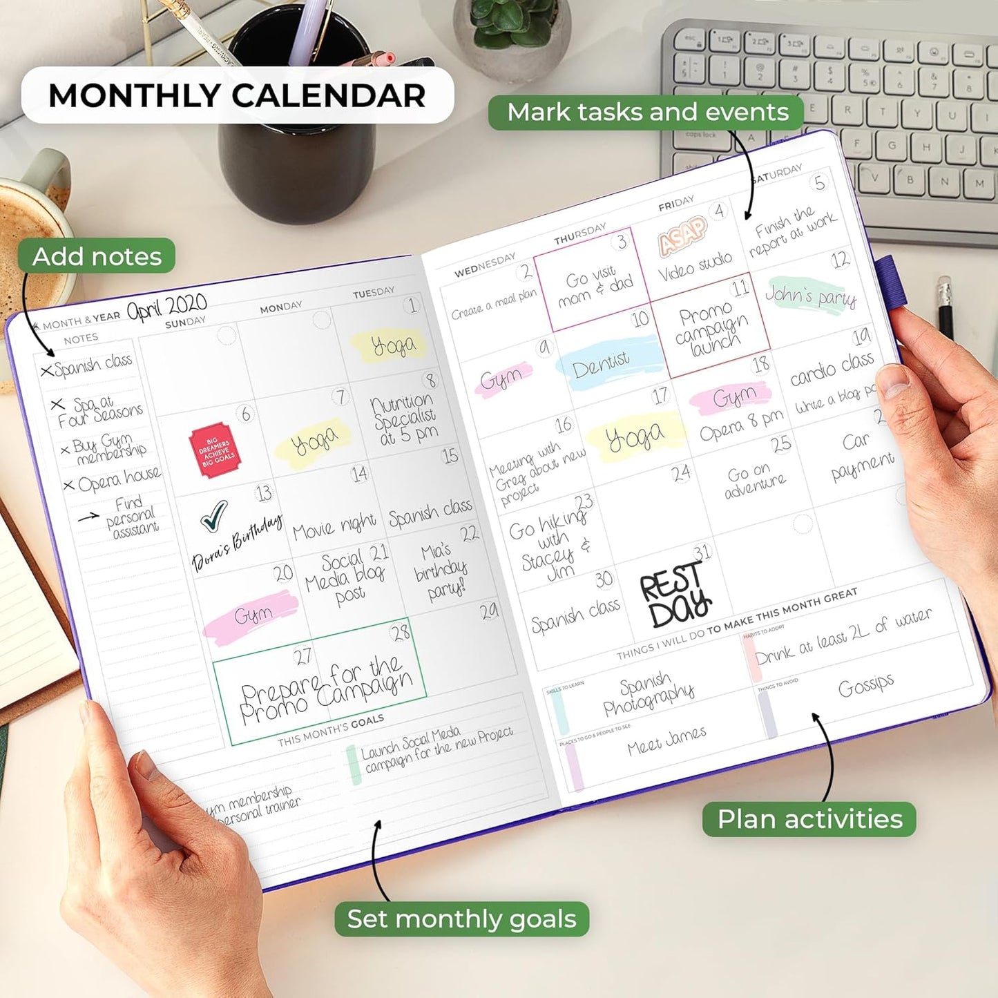 Clever Fox Planner PRO Schedule – Undated Weekly & Monthly Life Planner with Time Slots, Appointment Book & Daily Organizer, A4 (Purple)