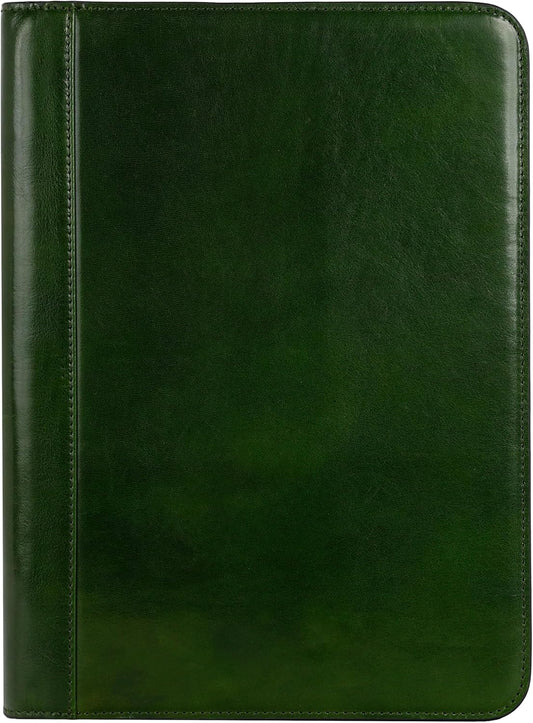 Time Resistance Leather Portfolio - A4 Document Folder - Italian Handcrafted Padfolio Organizer (Green) - Gift Box Included