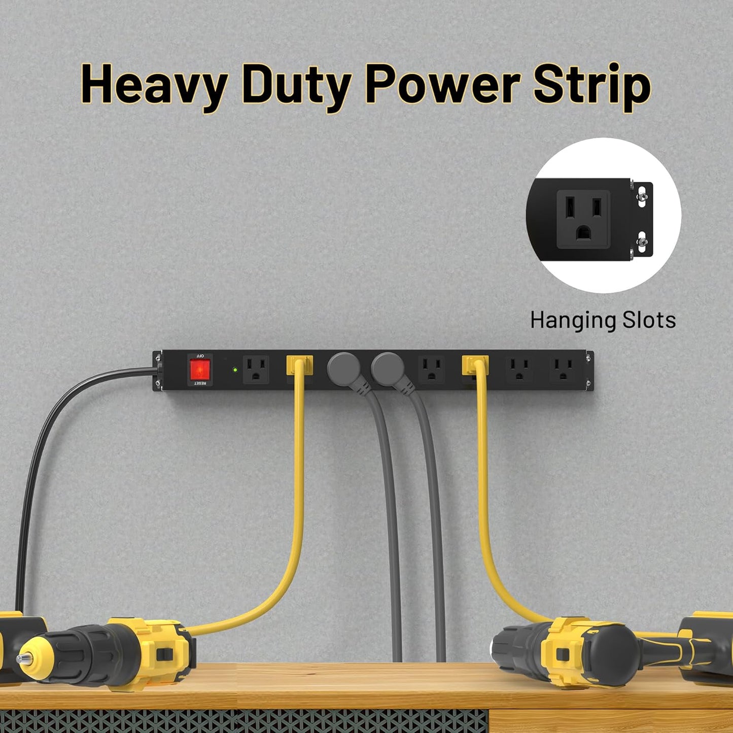 KF 8 Outlet Heavy Duty Power Strip Surge Protector, 2100J Surge Protection Metal Power Strip, 15A/1875W Mountable Power Strips with Upgraded Switch, 14AWG 6FT Extension Cord, Black