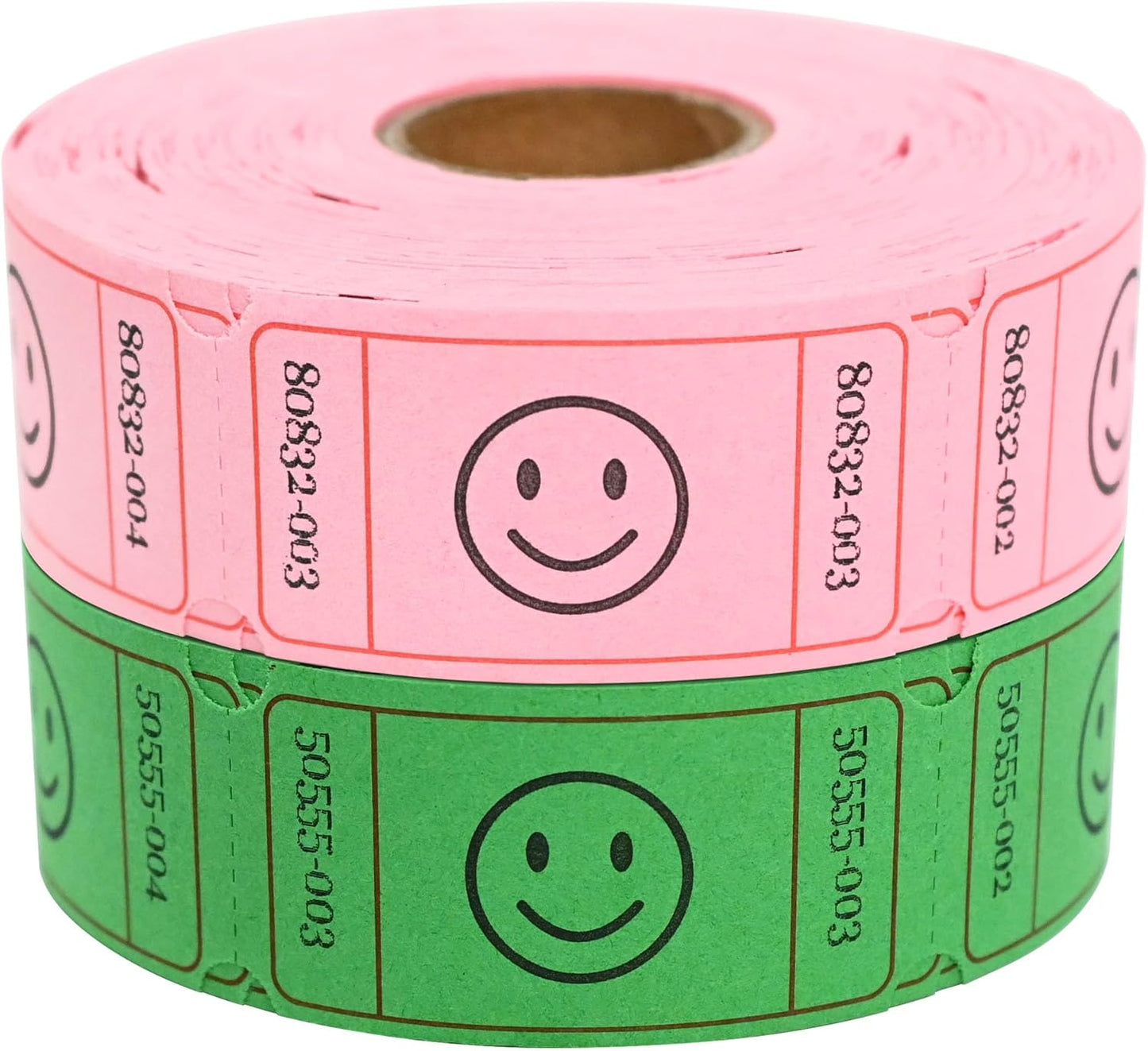 L LIKED 1000 Raffle Tickets, Smile,2 Color Set of 500 1" x 2" Single Roll,Tickets for Raffles, Carnival, Door Prizes and Class Reward - Pink/Green