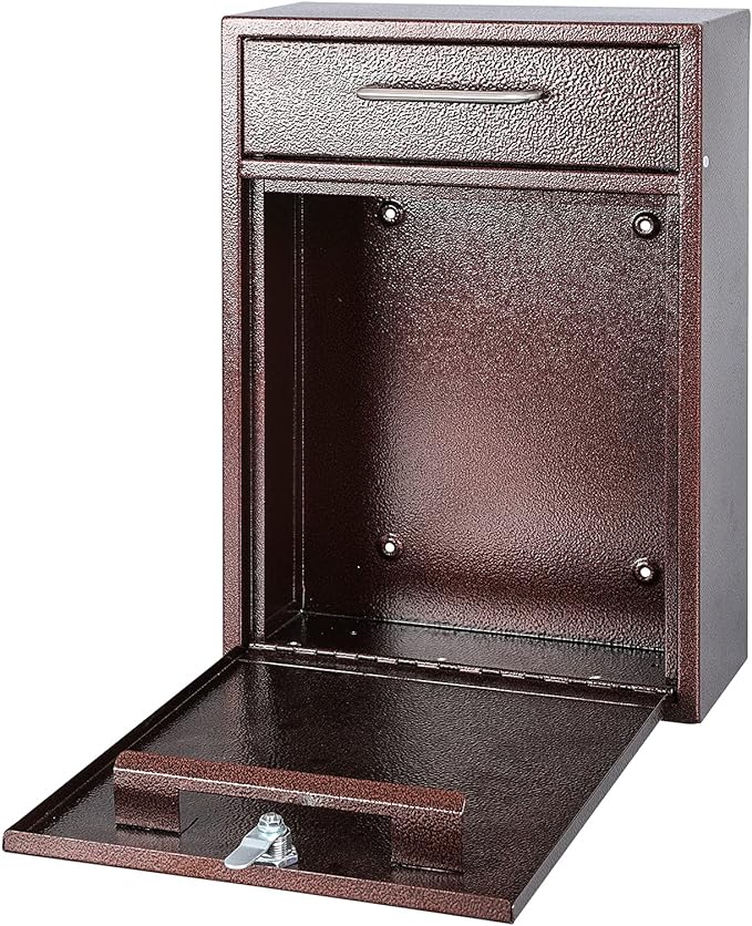 KYODOLED Steel Key Lock Mail Boxes Outdoor,Locking Wall Mount Mailbox,Security Key Drop Box,Collection Boxes,16.2Hx 11.22Lx 4.72W Inches,Bronze X Large