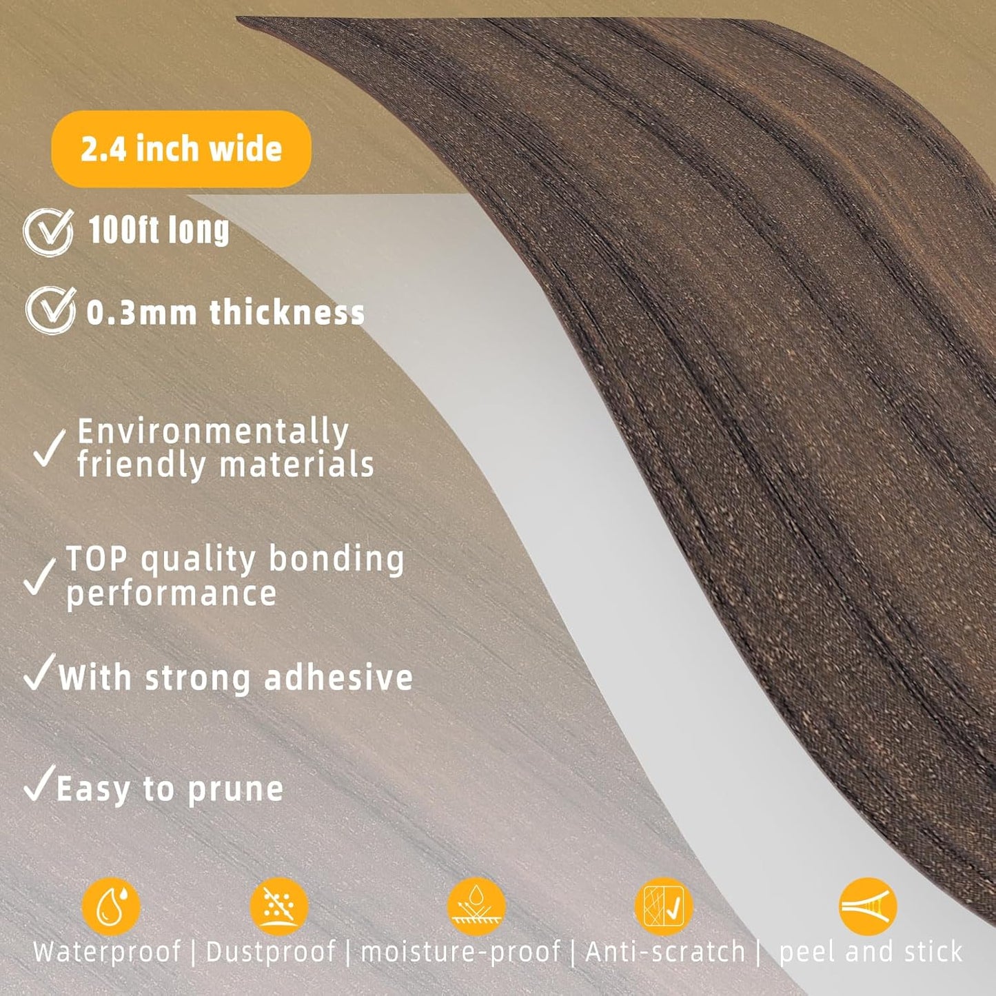 GSCIT Club Walnut Wallpaper, 2.4 inch X 100ft Self Adhesive Wood Grain Repair Tape Walnut Repair Patch for Tables, Chairs, Baseboards, Doors, Windows, Floors, Handicraft DIY.