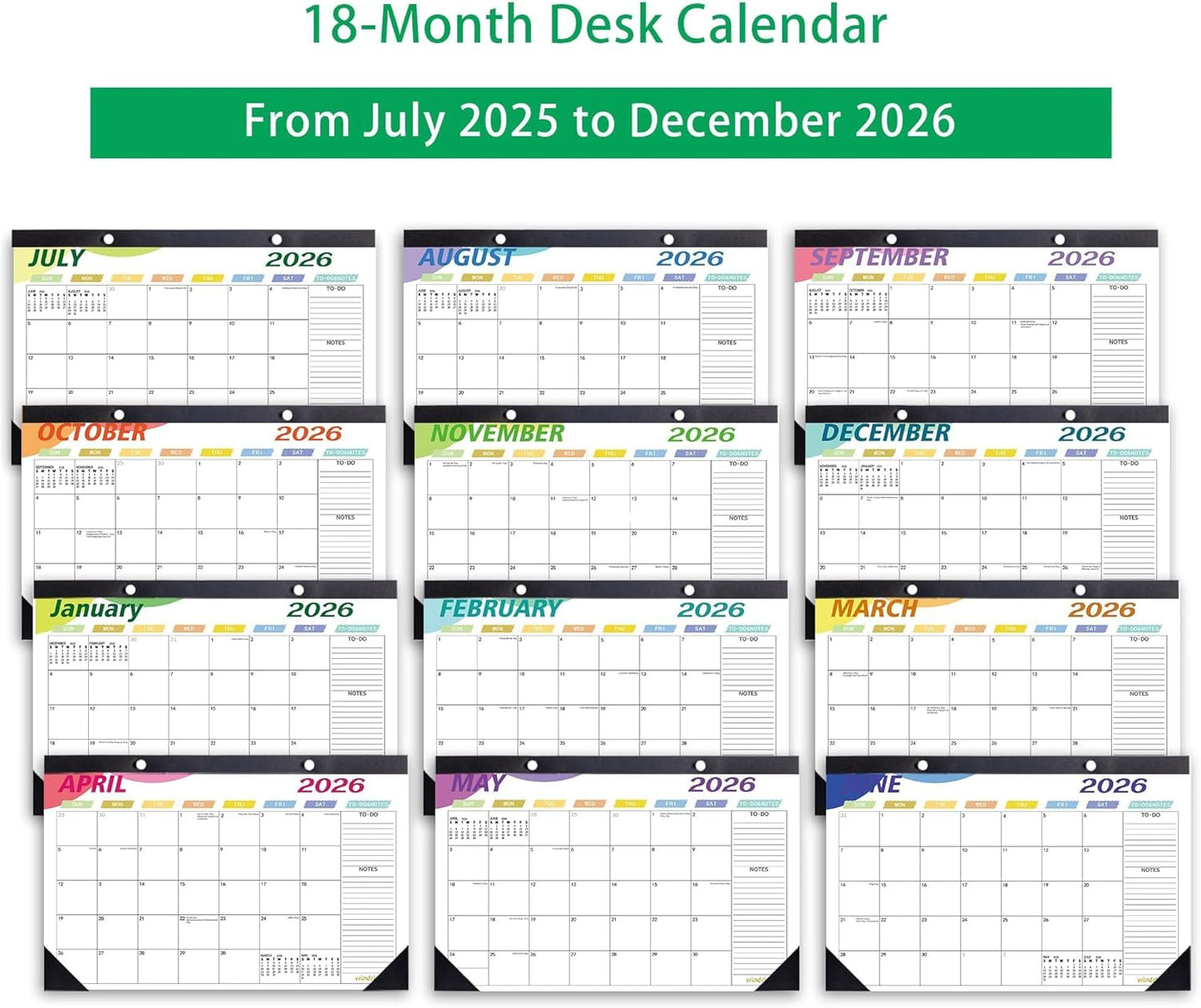Desk Calendar 2026 Wall Calendars, July 2025 - December 2026 Monthly Planner Paper Office Desktop 17"X 12", 18-Months, Planning and Organizing Home, School, Office, Holiday, Vacation