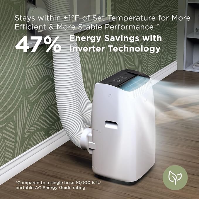 TCL H10PDH56W, 450 Sq. Ft, 10,000 BTU Q-Series Dual Hose Portable Inverter Air Conditioner & Heater, AC Unit with Heat, 47% Energy Savings, Compact Design, Works with Smart Home Devices, White