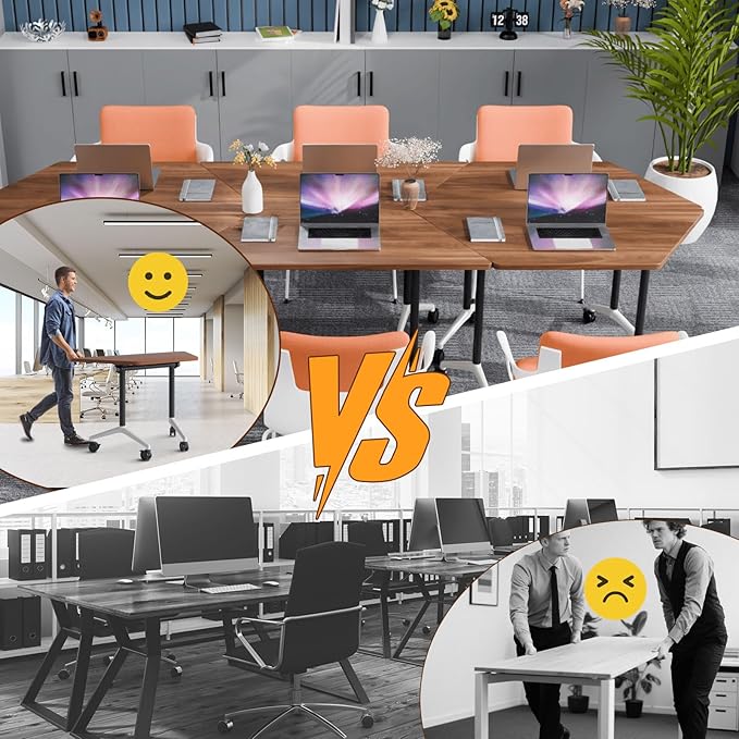 Conference Table, Folding Conference Desk Modern White, Seminar Table with Wheels, 2-10 People for Office, Meeting Break Room (6, 1915TXH, 47IN)