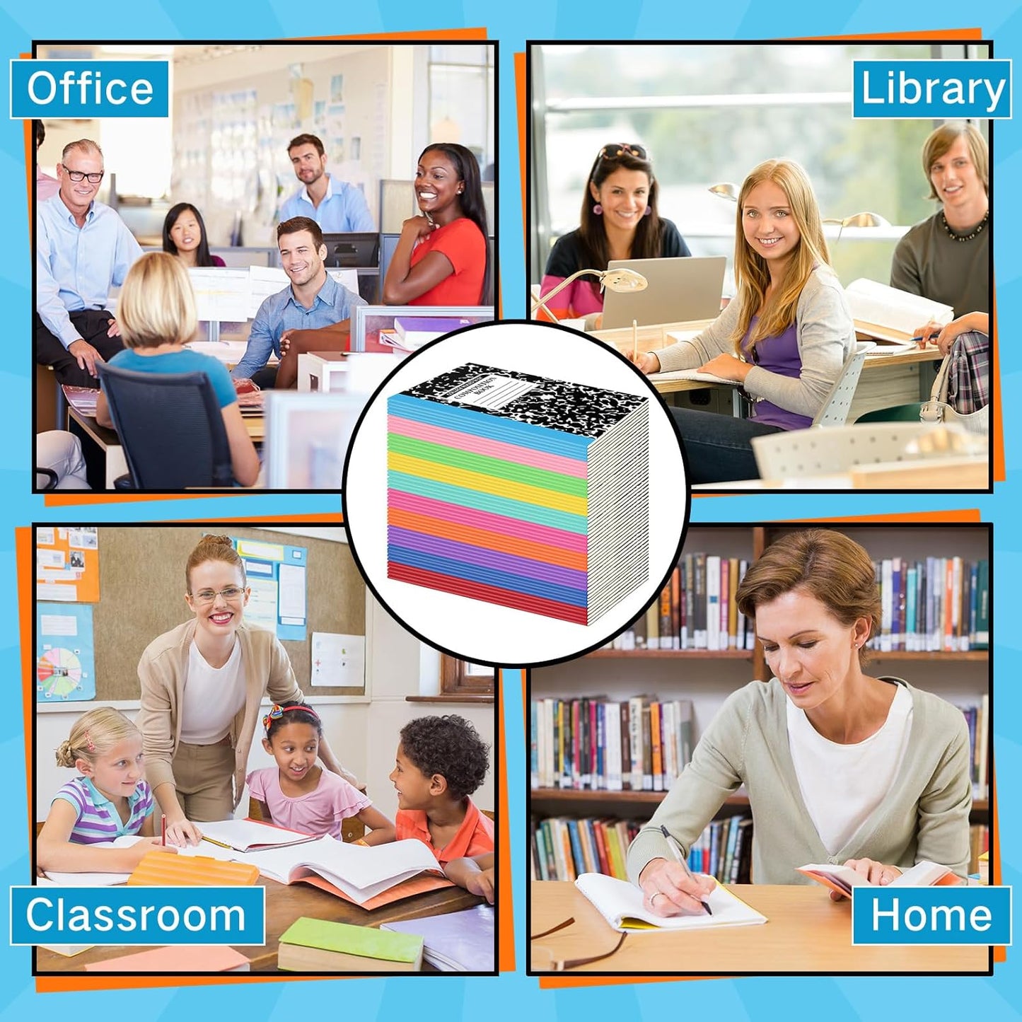 Fainne 100 Pack A5 Composition Notebooks Bulk College Ruled Composition Notebooks Marble Covers Notebook for Student Classroom Office Supplies 30 Sheet/60 Page(Multicolor Spine)