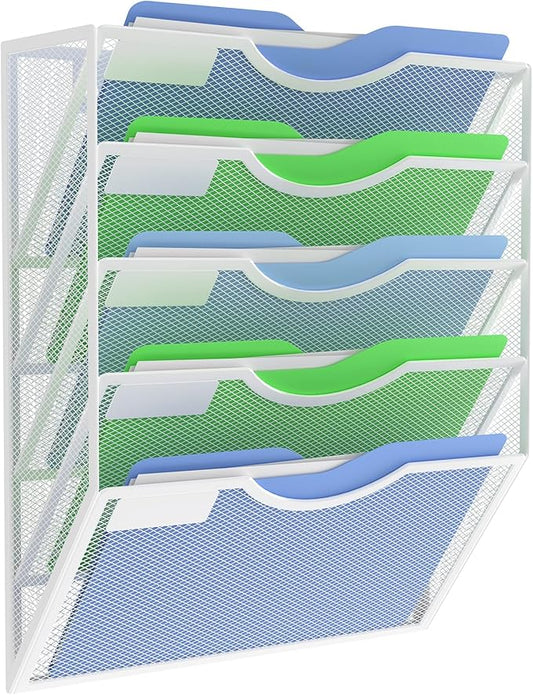 Kuntine.B Wall File Organizer Office Hanging Magazine Holder Wall File Organizer for Office Home (White, 5 Tier)