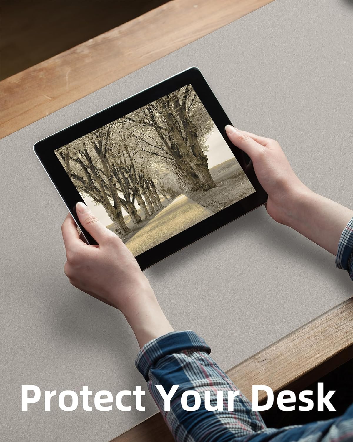 AFIING Leather Desk Pad Protector,Mouse Pad,Office Desk Mat, Non-Slip PU Leather Desk Blotter,Large Desk mat,Waterproof Keyboard mat for Office/Home/Decor (Light Grye,48"" x 17"")