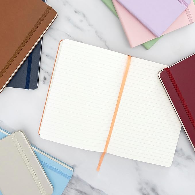 PAPERAGE Lined Journal Notebook, 10 Pack, (Bright Rainbow), 160 Pages, Medium 5.6 in x 8 in - 100 GSM Thick Paper – Hardcover Journaling Notebook for Work, School & Note Taking